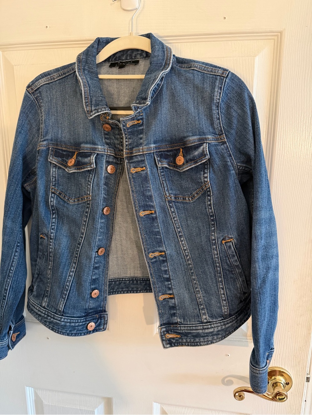 Gorgeous Talbots Medium Blue Denim Jacket for Women with copper accents